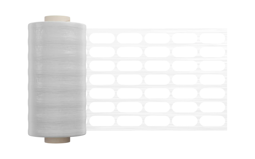 Netfilm roll for manual pallet wrapping and secure load stabilization in logistics
